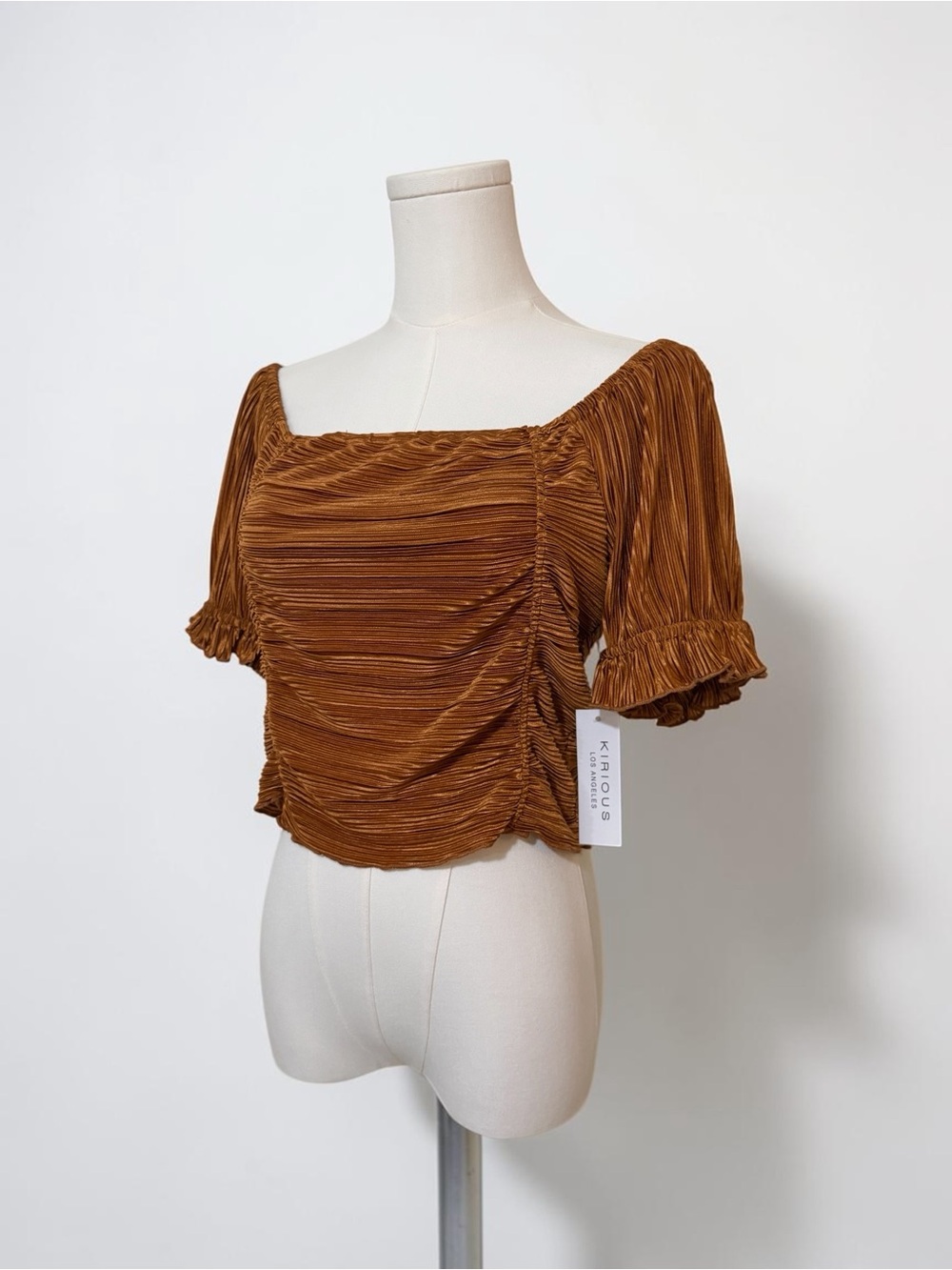 Brown Ruched Square Neck Women’s Top
